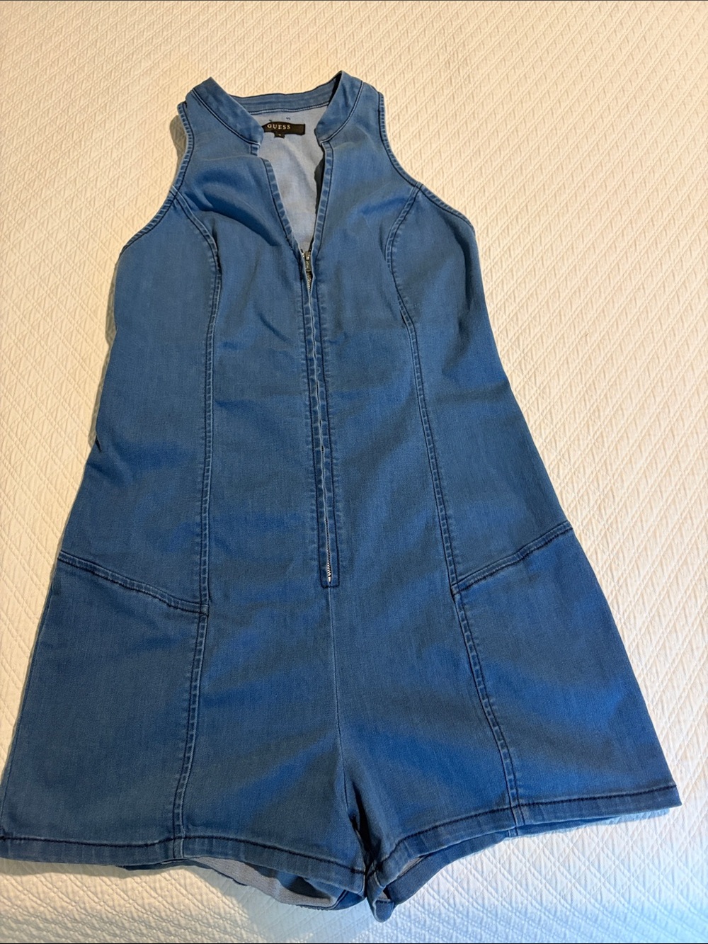 Guess short Blue Denim Romper with Front Zipper